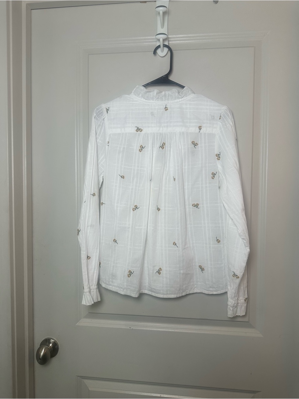Fat Face Cotton Button Up Ruffle Embroidered Sunflower Lightweight Top, 4 - Picture 7 of 8